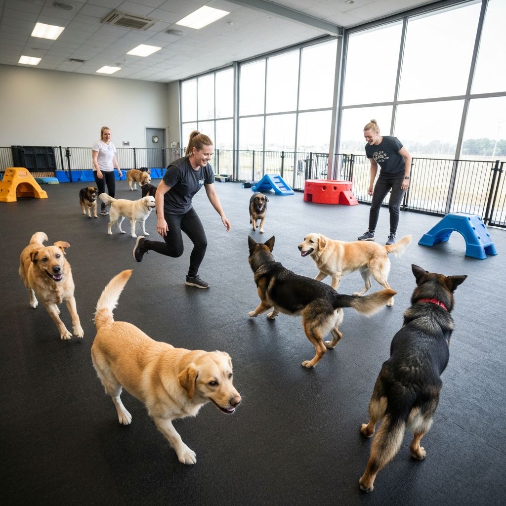 Carlson Canine Camp team with happy dogs