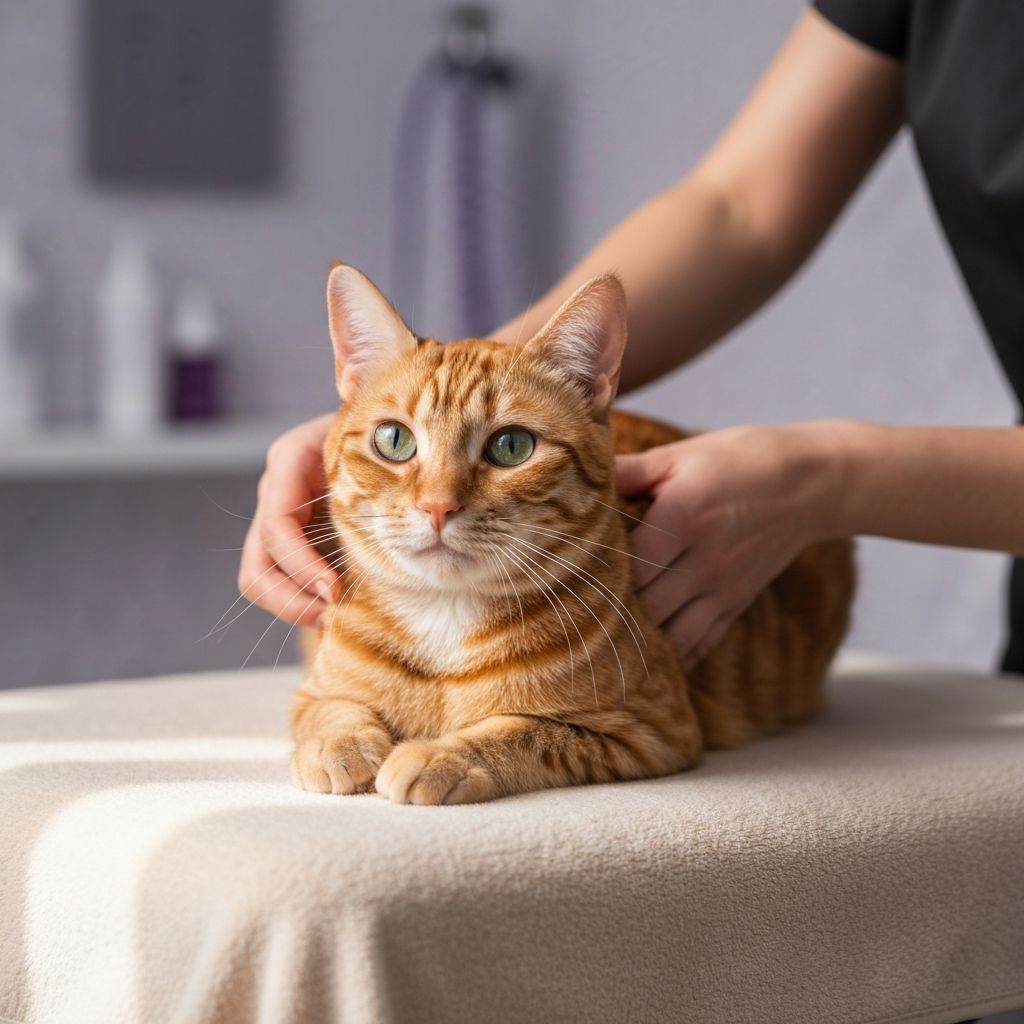 Gentle cat grooming at Carlson Canine Camp